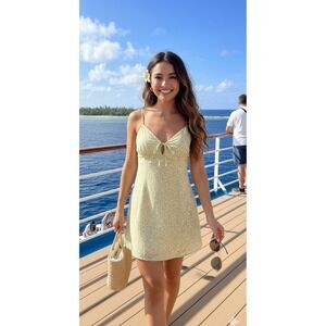 H&M Y2K Yellow‎ Floral Babydoll Sweetheart Sundress Coquette Womens Size Large